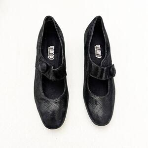 Munro Black Leather Mary Jane Wedge Rubber Sole Comfort Shoes Size 8